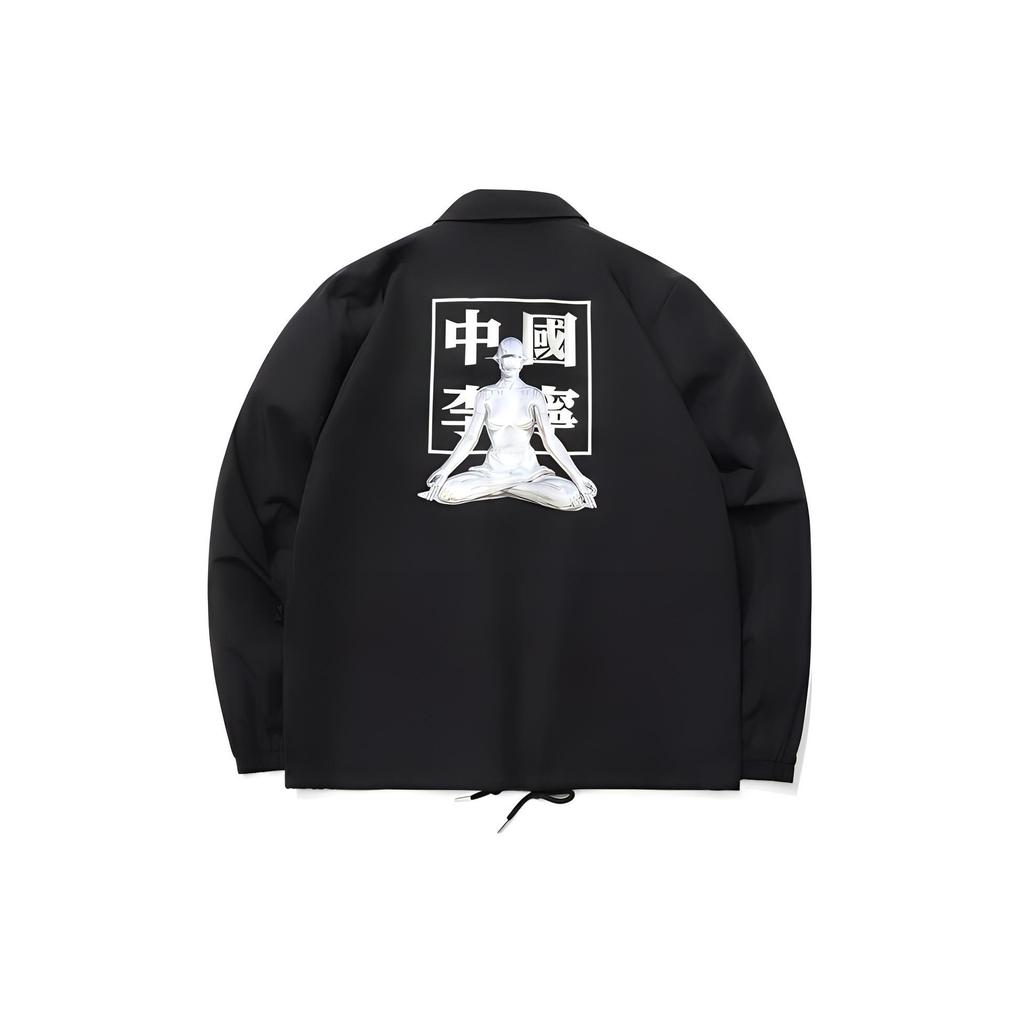 Li-Ning X Kong Shanji Co-Branded Sports Lifestyle Series Logo Printed Single-Breasted Lapel Long Sleeve Jacket Men Jacket Black AJDQ485-1