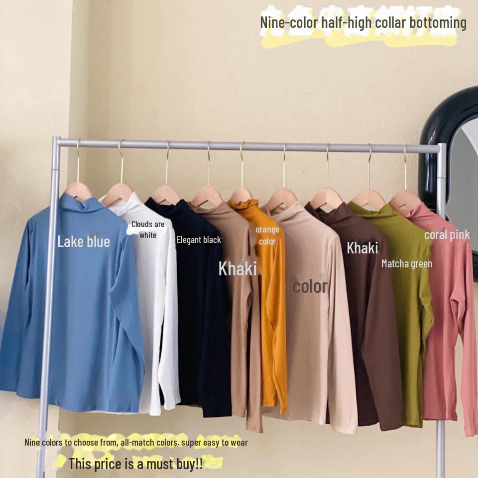 

Женская футболка из модала с полувысоким воротником и длинными рукавами — облегающий крой (Осень/Зима 2025) One Size (40-75 kg)