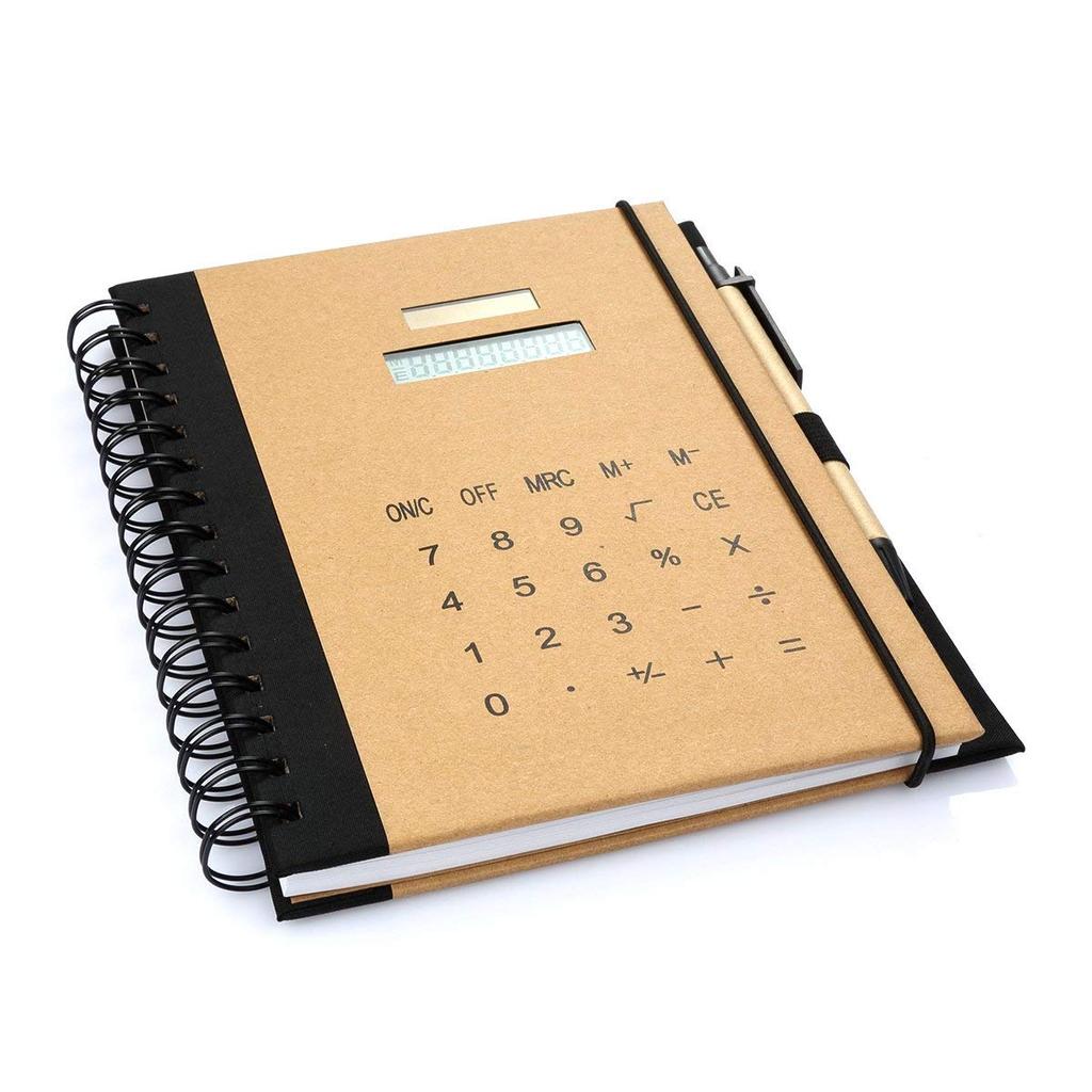 Multifunctional Spiral Notebook Solar Calculator Pen Creative Minimalist A5 Size Portable Stationery Kraft Paper Diary Notepad