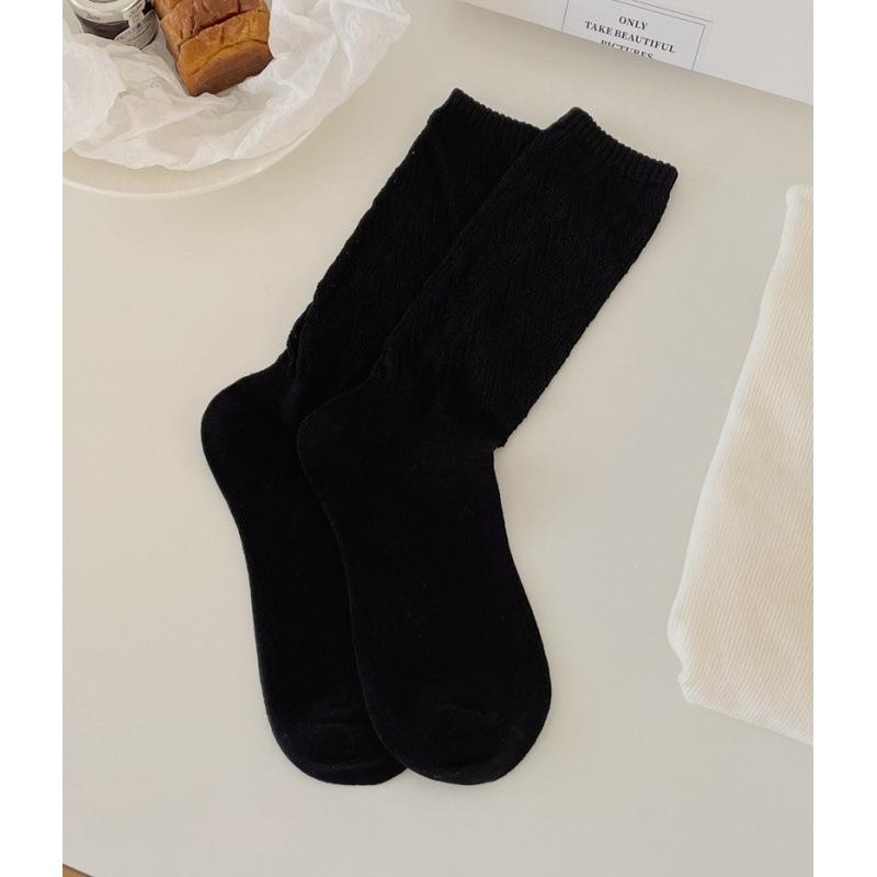 Ladies Autumn Casual All-match Solid Color Hollow In The Tube Pile Pile Cotton Socks