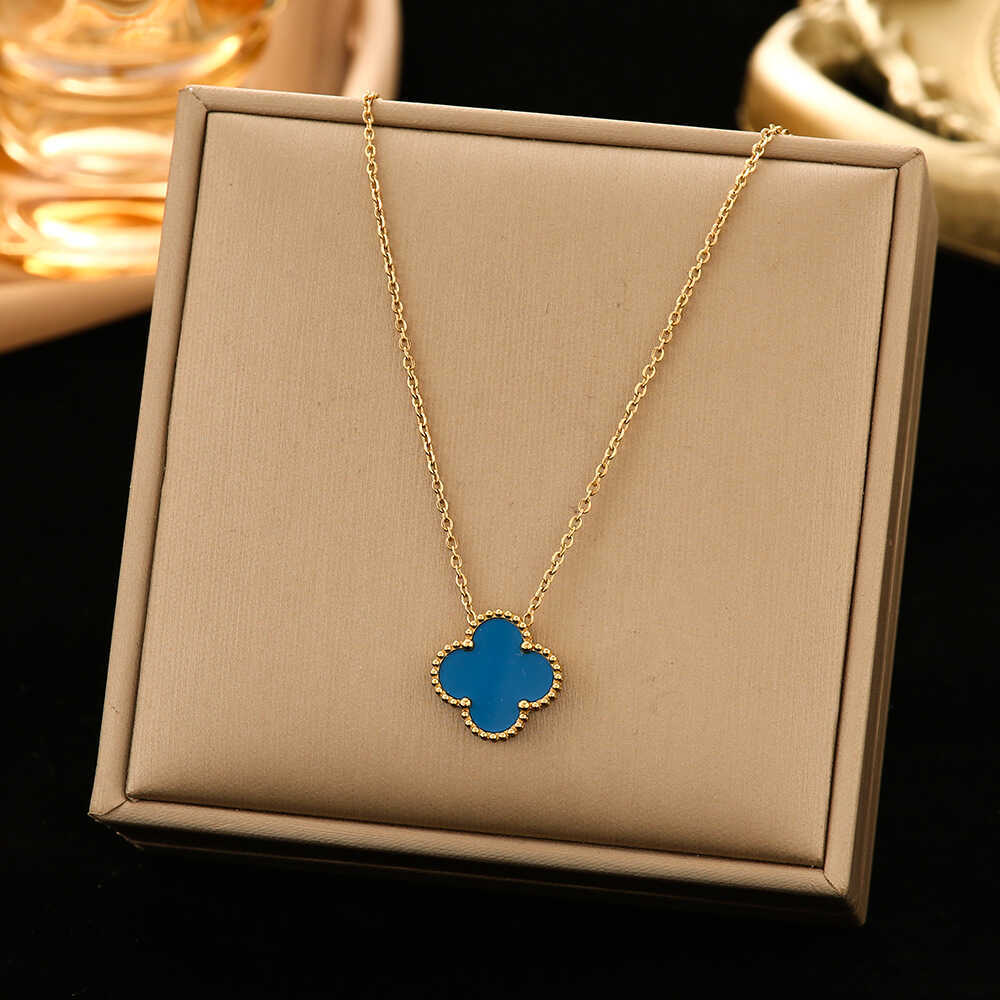 Four-Leaf Clover Double-Sided Necklace Does Not Lose Colour Female Summer Senior Sense Lucky Grass Pendant Temperament Collarbone Chain