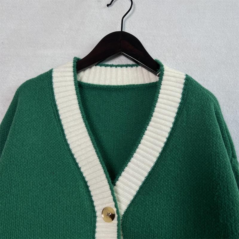 Color Blocking Cardigan V-neck Sweater Women's Loose Knitted Coat Large Size Knitwear Soft Fabric Warm Comfortable Harajuku Style Autumn Winter