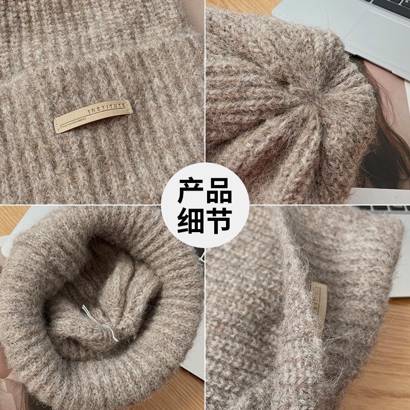 Hat Women's Autumn and Winter Thickened Warm Ear Protector Big Head Circumference Show Face Small Wool Hat Versatile Loose Knitted Hat