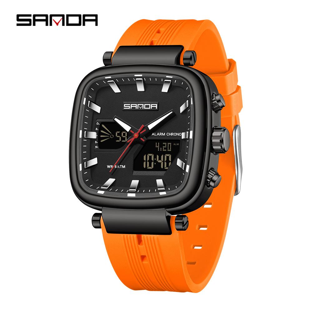 SANDA 6282 Fashion Luxury Men's Electronic Watch Dual Monitor Sports Waterproof Night Light Men's Electronic Watch