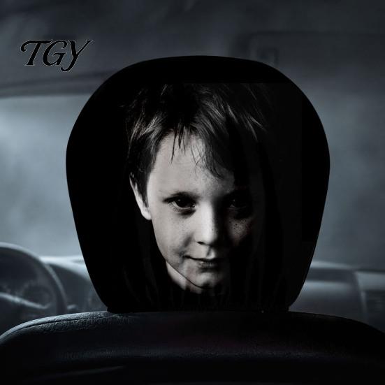 Funny Prank Car Accessories 2Pcs Ghost Face Headrest Covers, Halloween Horror Seat Decorations, Holiday Atmosphere Decor Universal Fit