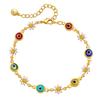 Multicolor Enamel Daisy Eyes Bracelet with Gold-Plated Brass Chain