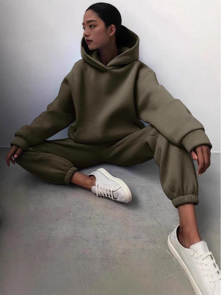 Damen Einfarbig Lässig Verdicktes Sweatshirt und Lange Hose Zweiteiliges Set - Herbst/Winter Kollektion