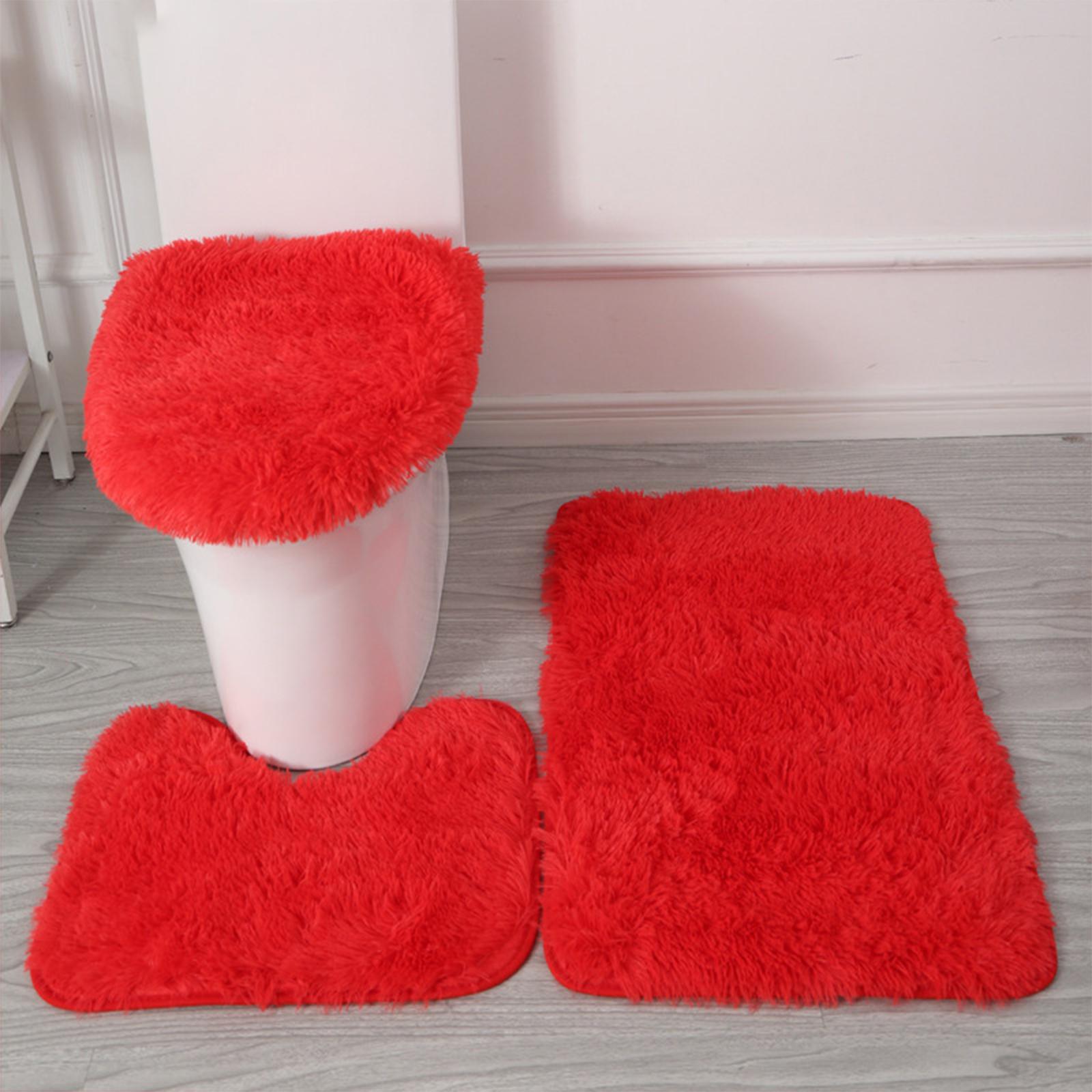 Koberček k záchodu, Absorpčný a protišmykový, Trojdielna súprava, Kúpeľňový koberec, Vlnený koberec. One Size vínová