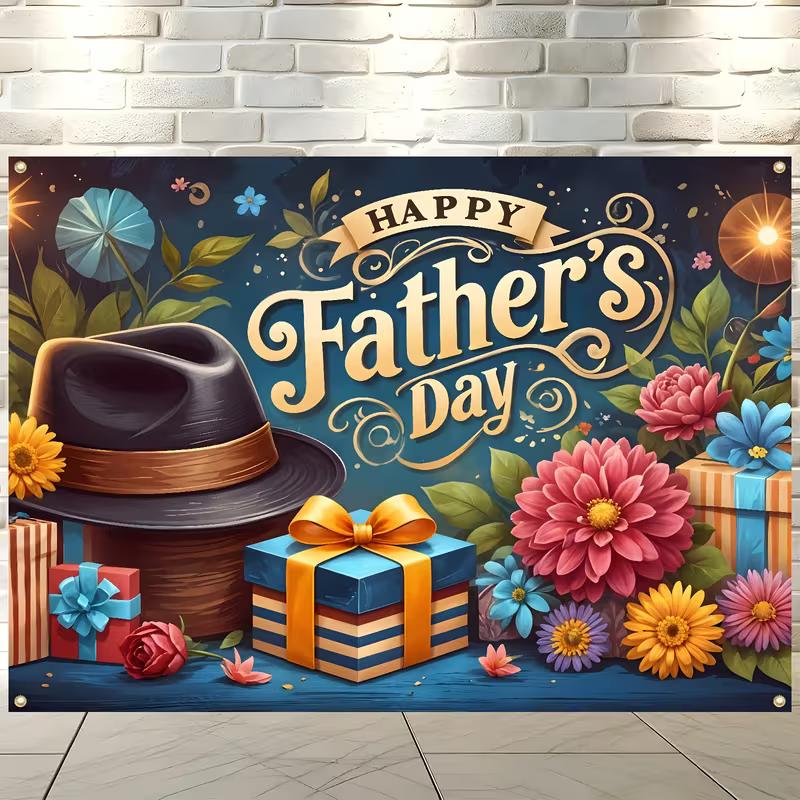2D Blumen & Geschenk Vatertag Kulisse Retro Hut Thema Fotografie Hintergrund Banner