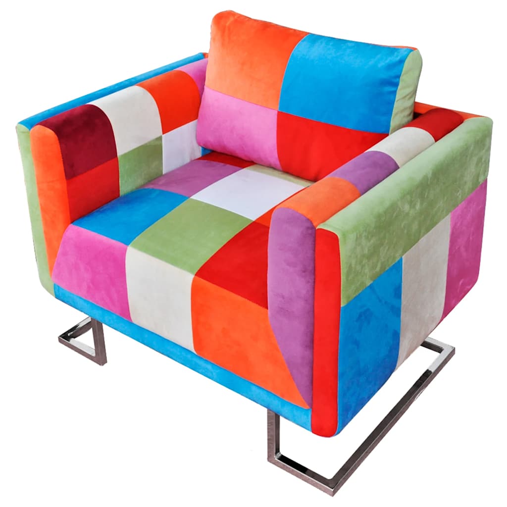 Vidaxl Würfelförmiger Sessel mit Chromfuß, Patchwork