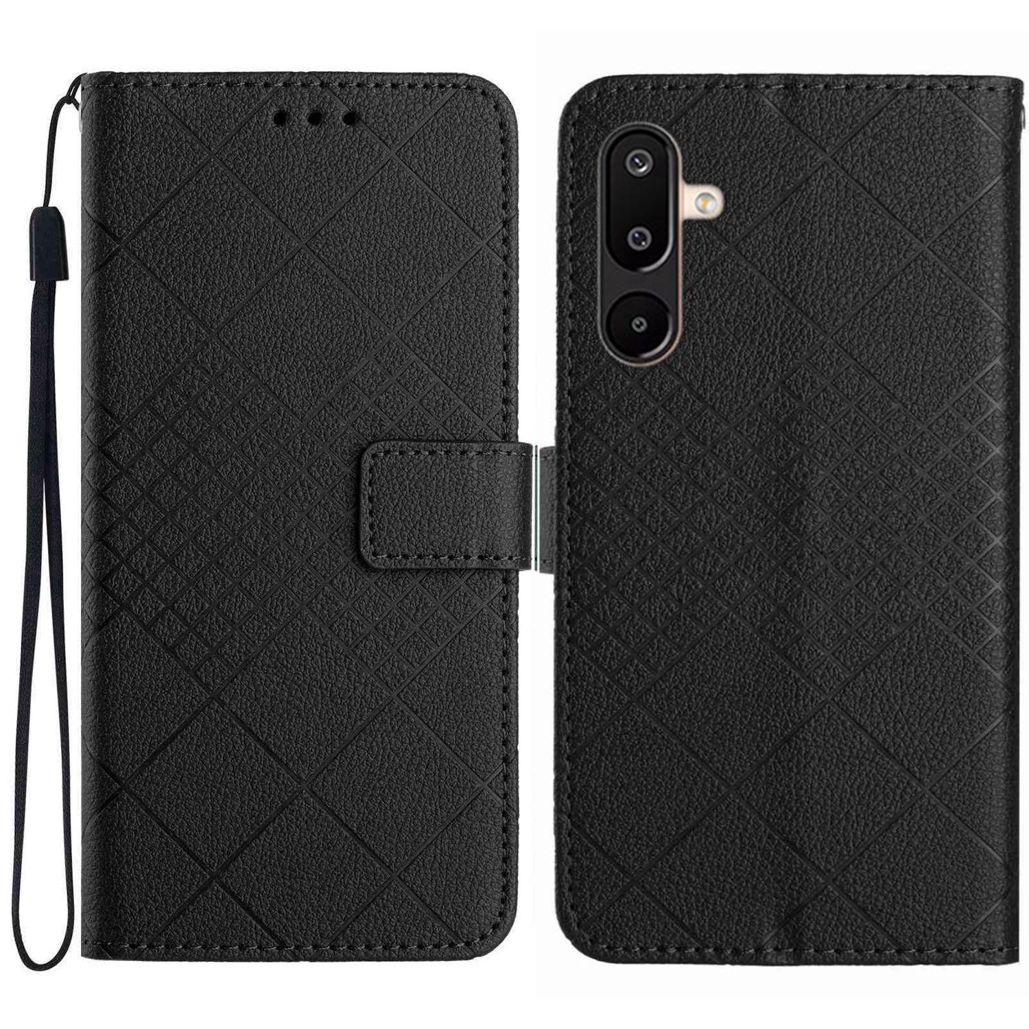 

For Samsung Galaxy M36 5G Case Wallet Imprint PU Leather Flip Folio Phone Cover Black