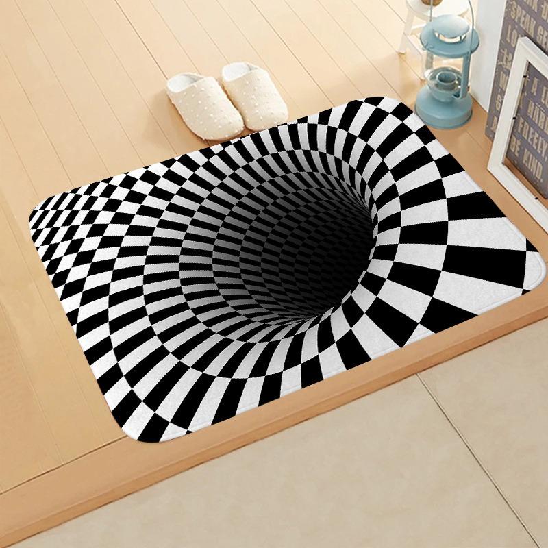 

2D Optical Illusion Vortex Door Mat Checkerboard Swirl Print Non-Slip Entryway Rug Modern Abstract Home Decor Floor Carpet 40x60cm