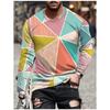 T Shirts for Man Geometric Block 3D Print Autumn Long Sleeve T-Shirt Pullover Casual Male Tops Street Lightweight Men's Clothes