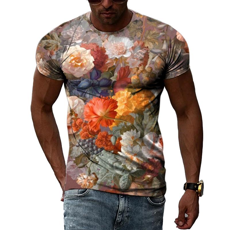 Letnia moda Osobowość Kwiaty graficzne koszulki Męskie Casual 3D Drukowane Krótkie rękawy Koszulki Hip Hop Trend Harajuku O-neck Topy