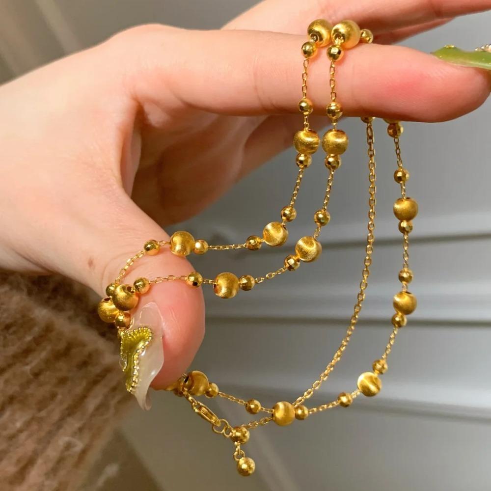 

Chic French Retro Necklace Dual Wear Starry Night Gold Chain Glittering Disco Beads Cat Eye Layered Bracelet for Women