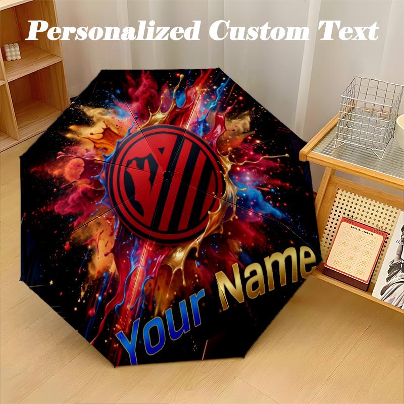 8 Rib Auto Folding Umbrella Atletico Madrid Print Custom Name Text Portable Rain Gear