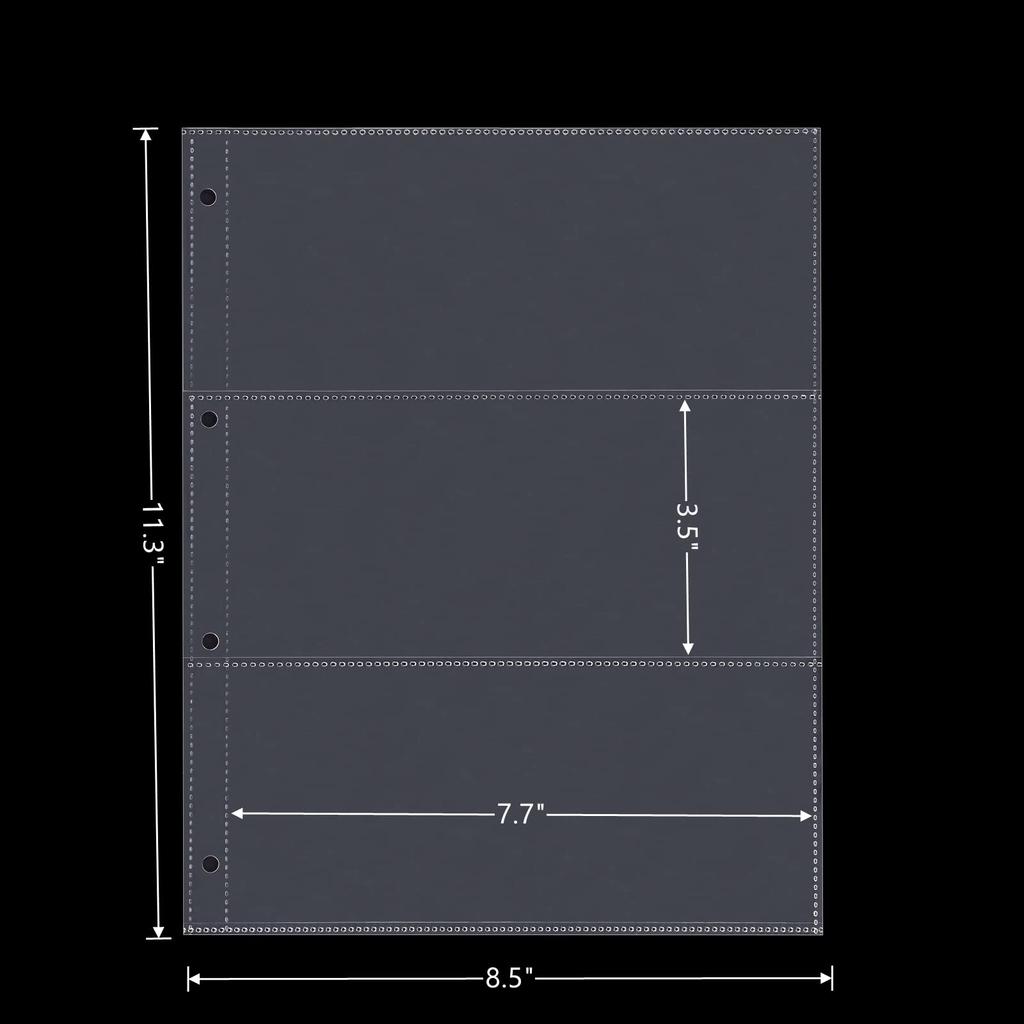 MUDOR 60-Pocket Currency Storage Pages, PP Material, PVC, Acid-Free, 3-Pocket Page Bill Holder, Collector Refill Sheets, 4-Hole Filler Sleeves
