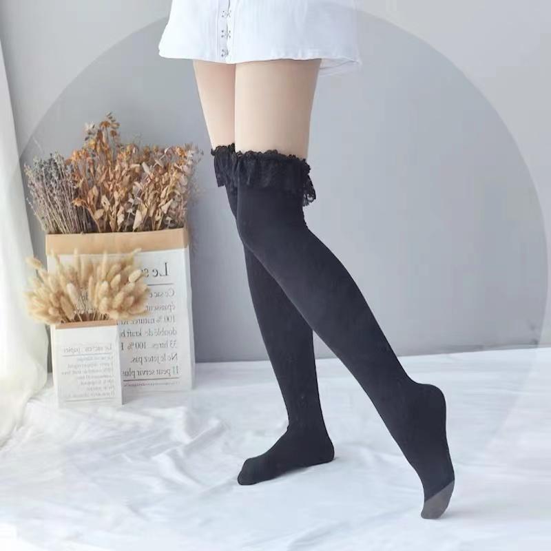 

Japanese Retro Pattern Women s Knee Socks Lace Top Tube Stockings Knitted Weaving Transparent Breathable Spandex/Nylon Stockings One Size