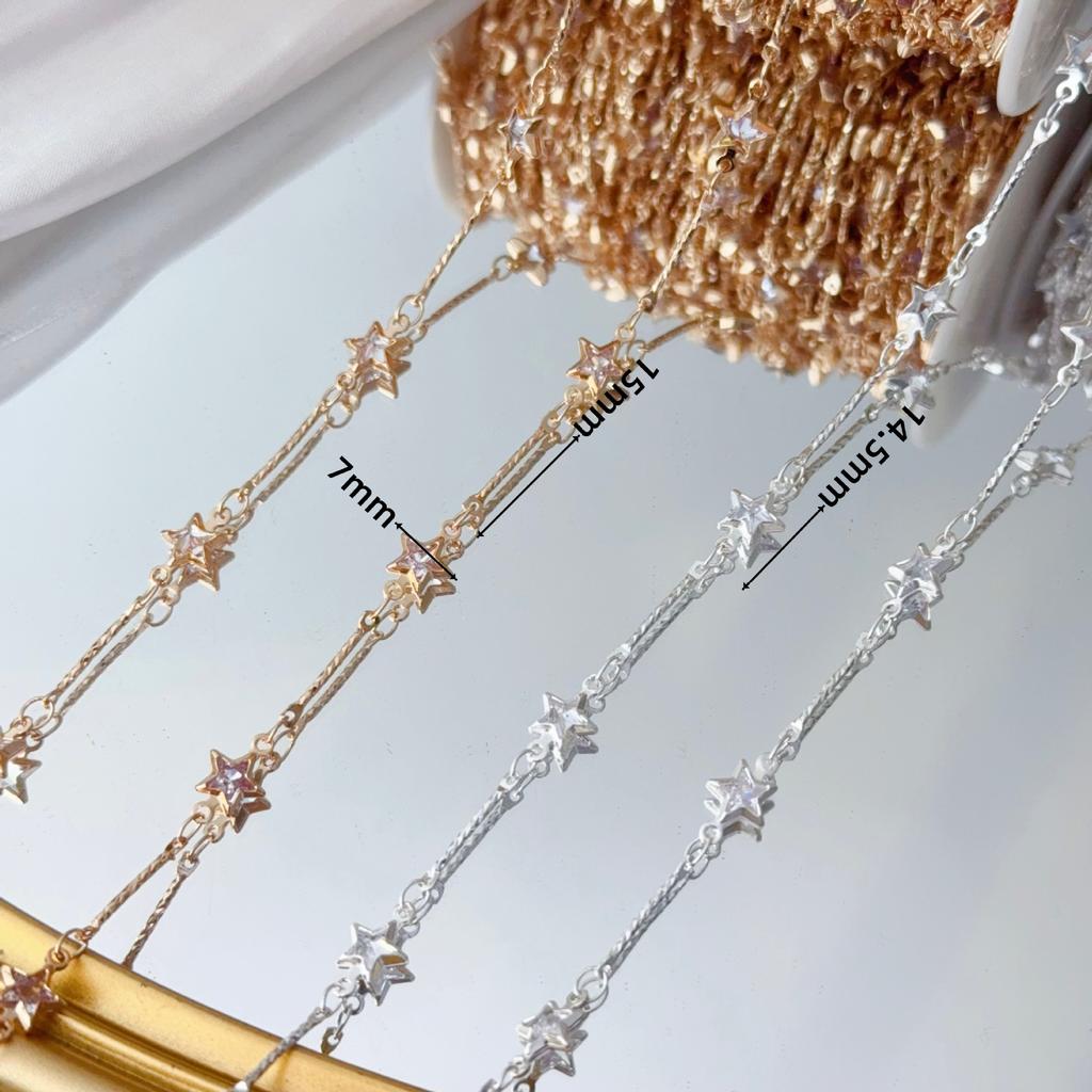0.5/1/2M Patterned Straight Bar Zircon Five Pointed Star Copper Chains DIY Ita Bag Chain Jewelry Accessories Clothing Decoration