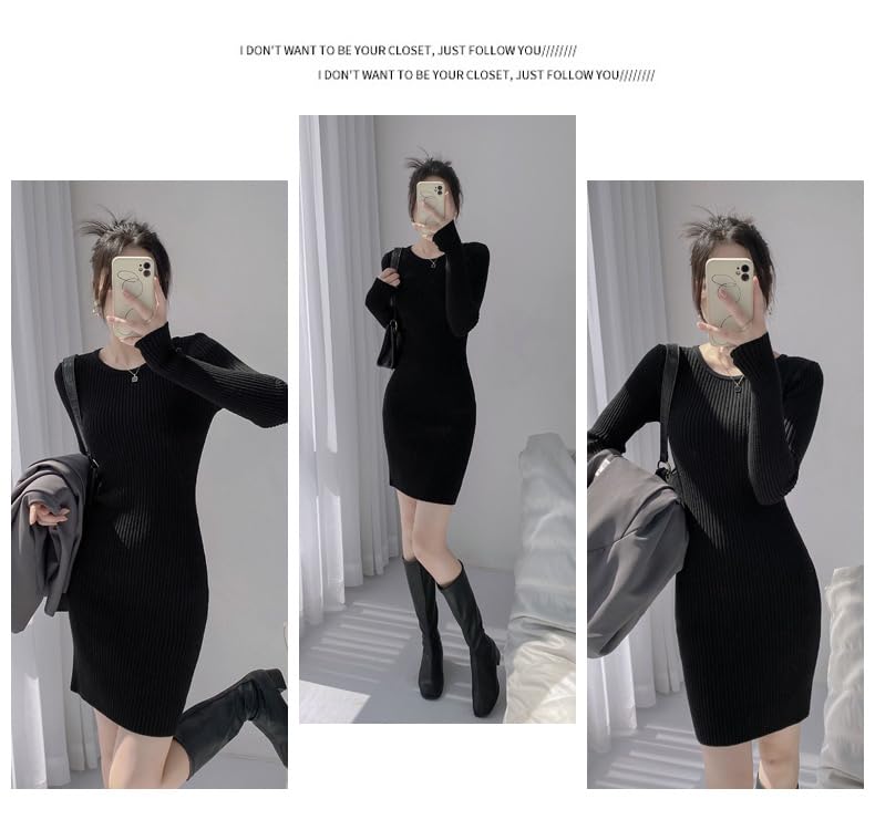 Hanmall Knit Tight Mini Gal Solid Free Soft Round Above the Winter LON156 Dress, Dress, Style, Color, Elegant, Size, Material, Neck, Knee, Sexy,
