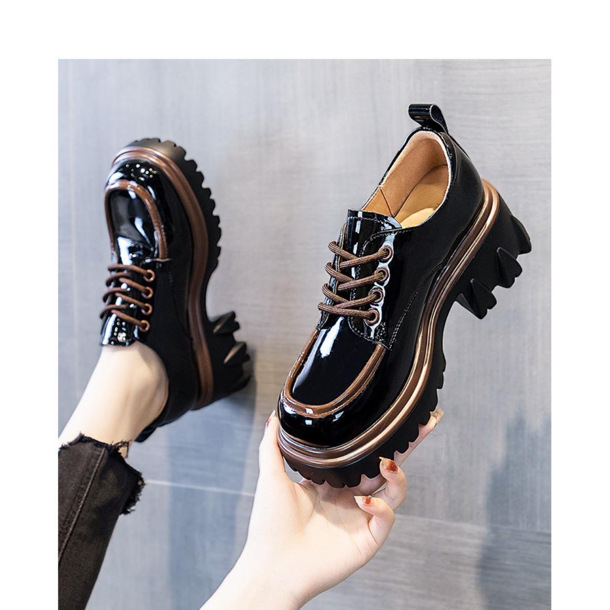 

Маленькие кожаные туфли женские весна и осень сочетание цветов иностранный газ толстый с толстым дном увеличивающий рост туфли Le Fu женские модные женские туфли 35