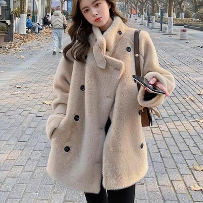 Abrigo de Piel de Cordero para Mujer Invierno Nuevo Imitación Visón Terciopelo Abrigo Engrosado Piel Integrada Felpa Superior