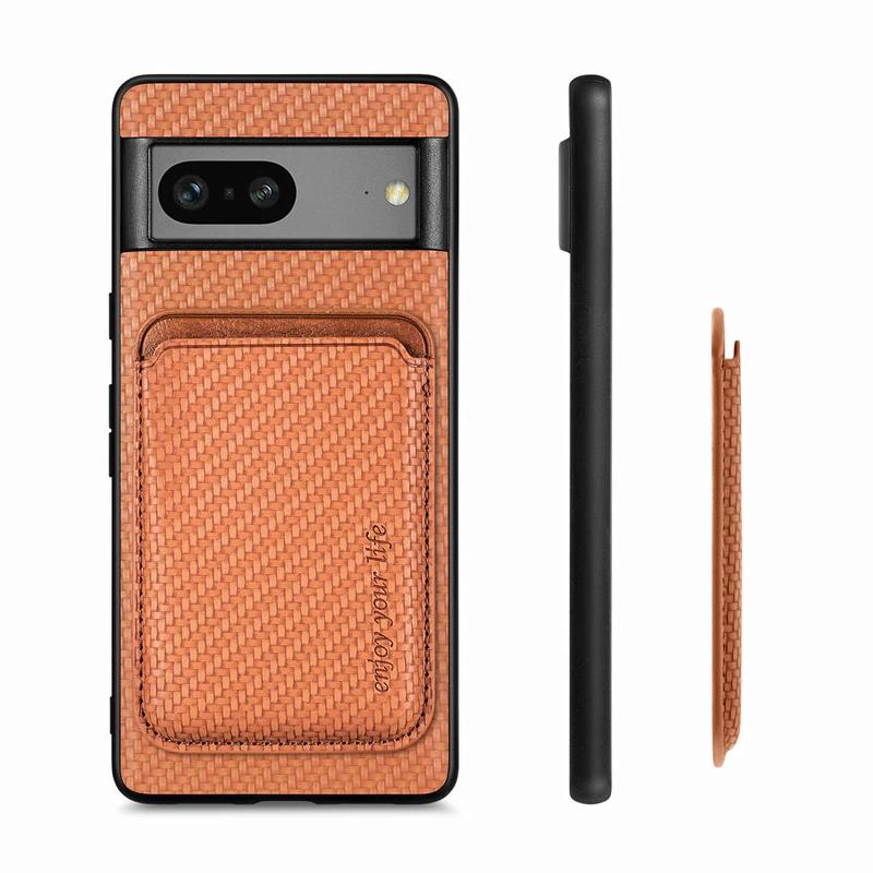 

2 in 1 Detachable Magnetic Wallet Card Holder Case for Magsafe Google Pixel 7 8 9 Pro XL 9Pro Carbon Fiber Leather Phone Cover For Google Pixel 9 Pro XL