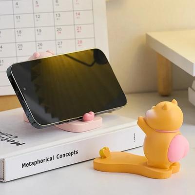 Cute Pink Butt Pig & Dog Phone Holder Table Decorations Creative Figurines Office Bedroom Ornament Home Decoration Accessories