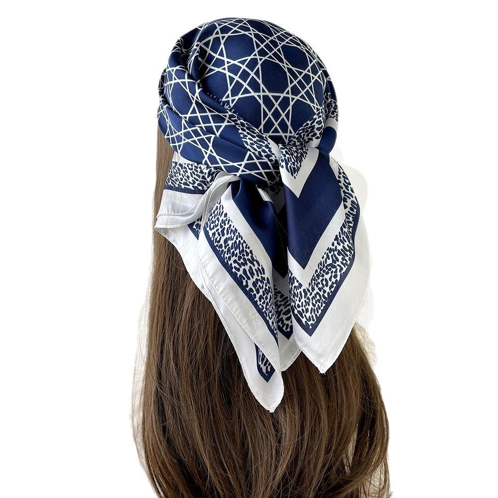 European and American geometric silk scarf fashion striped scarf simulation silk small square scarf 71cm sun protection shawl professional scarf shawl