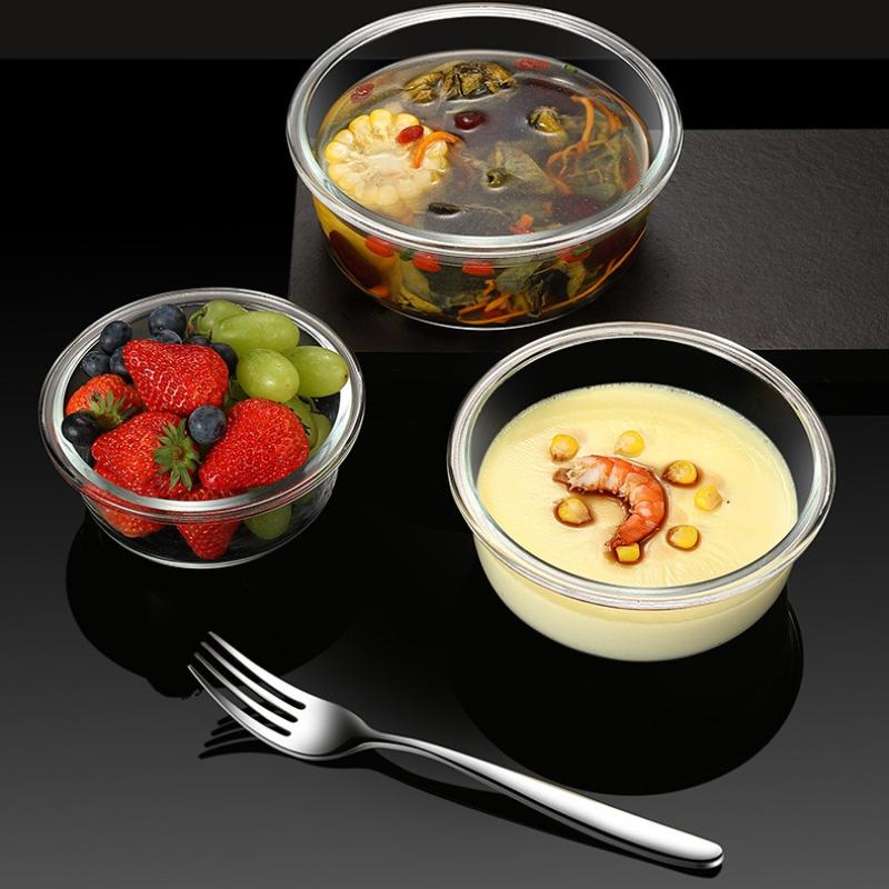 Steamed egg bowl with lid, household baby bowl, glass bowl specially designed for microwave ovens, heat-resistant