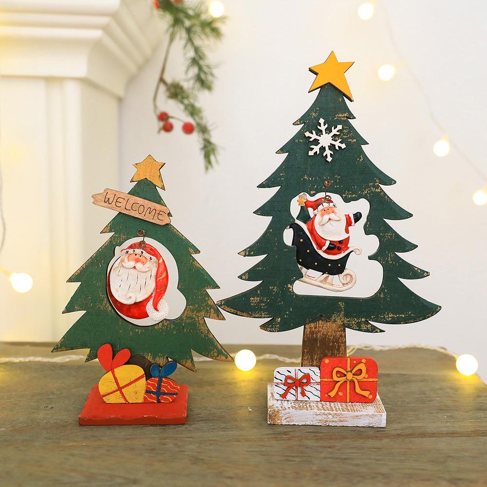 Ornamenti Natalizi Retro in Legno con Albero di Natale e Pupazzo di Neve per Decorazioni Domestiche
