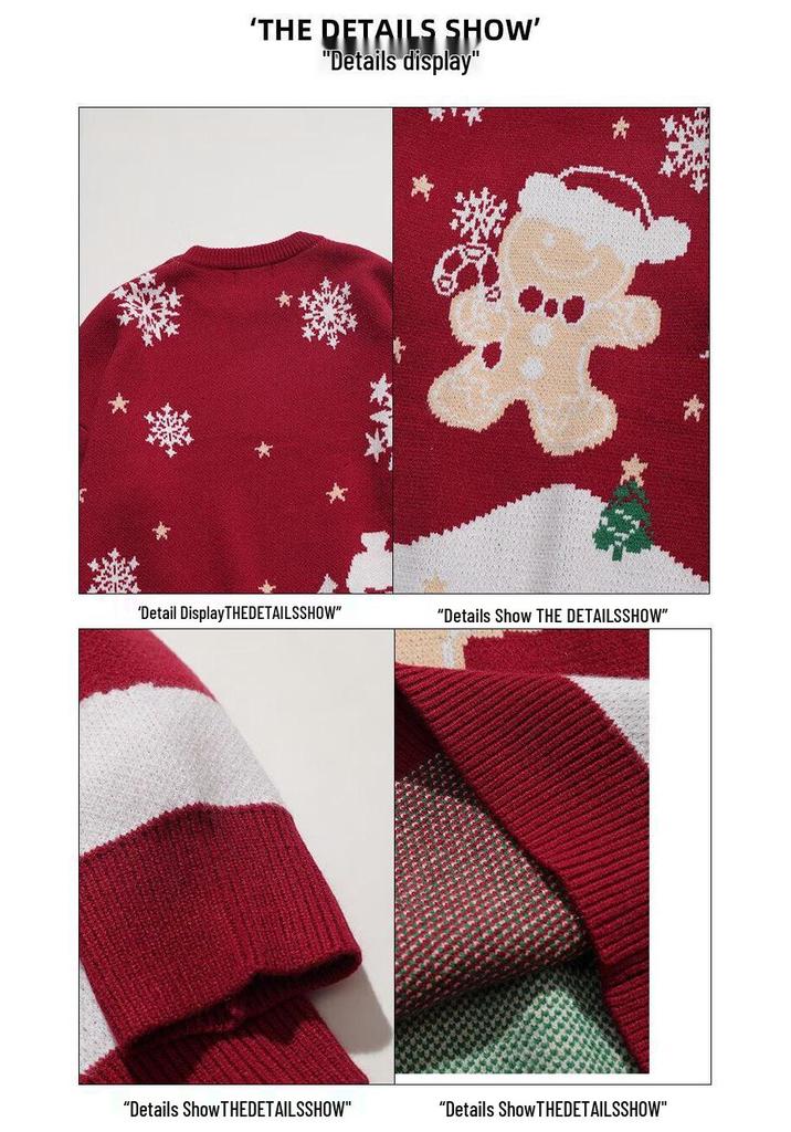 2026 European Women's Round Neck Christmas Cartoon Knit Sweater