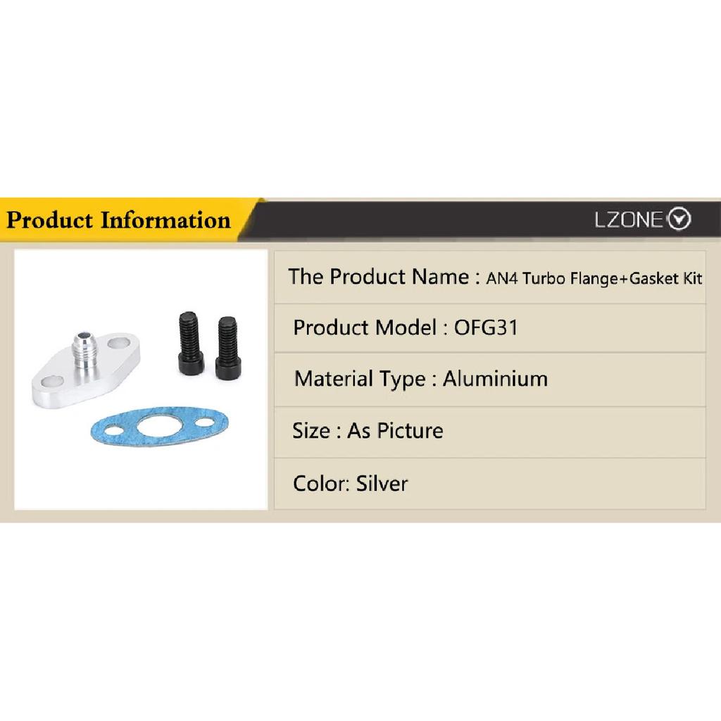 LZONE - AN4 Male Turbo Oil Feed Inlet Flange Adapter Kit w/Gasket For T3 T4 T04 T04B T04E JR-OFG31