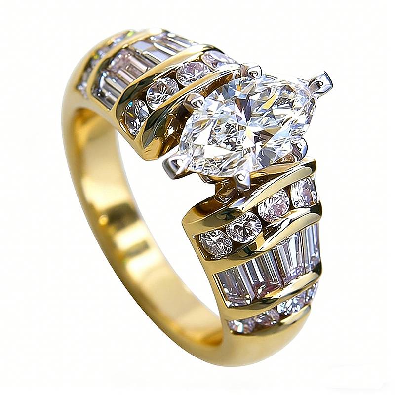 

Huitan Gorgeous Two Tone Women Ring for Party Wedding Accessories Inlaid Bright Marquise CZ Fashion Charming Zircon for Lady 6