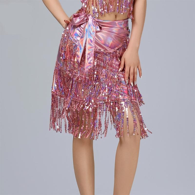 Sequins Wrap Skirt Belly Dance Hip Scarf Wrap Sparkles Mini Skirt Rave Festival Outfit Halloween Costume for Women Girls