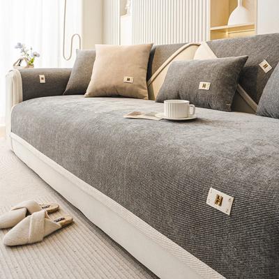 Chenille Sofa Cover Embroidered Letters Label Sofa Cushion Four Season Universal Couch Cover Furniture Solid Color Sofa Cushion