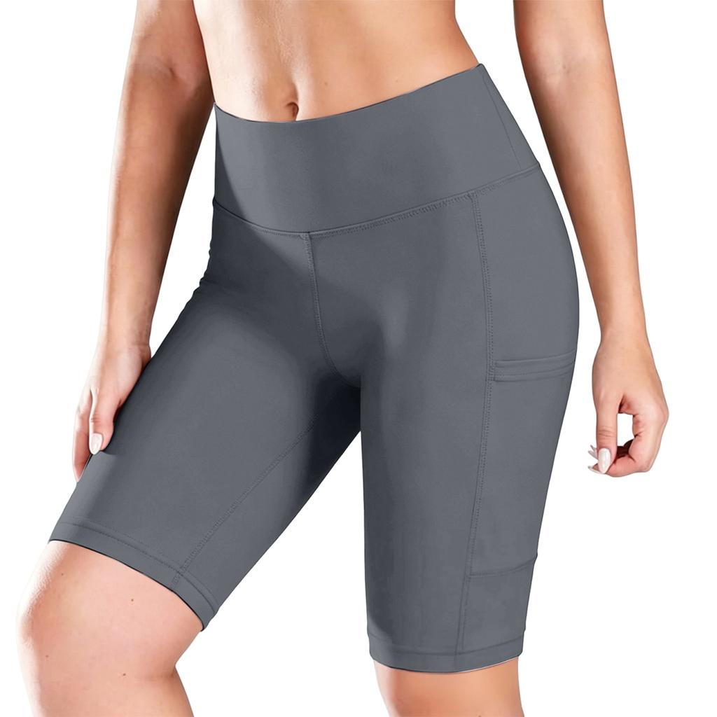 High Waist Butt Lifting Compression Biker Shorts for Women Tummy Control Stretchy Fitness Leggings with Side Pockets for Outdoor Sports