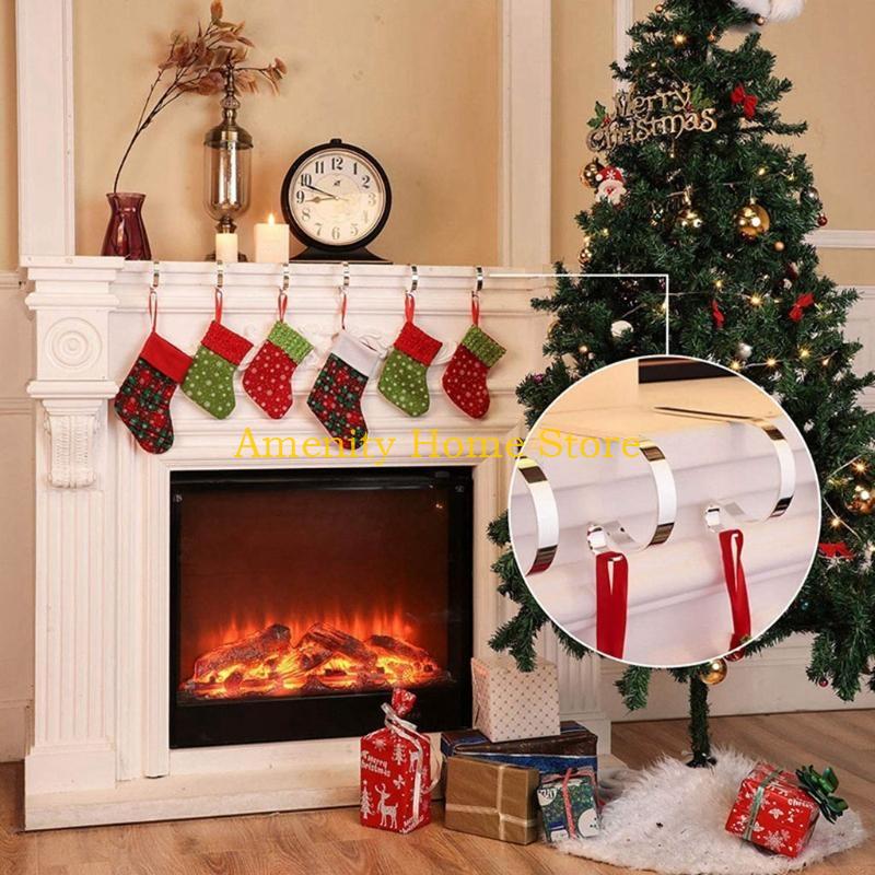 F26C Metal Christmas Stocking Holder Hooks Fireplace Hanger Fireplace Hook with Non-Skid Design, Bronze/Gold/Silver Optional