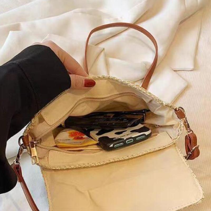 Neue Mode-Papier-Geflecht-Stroh-gewebte Tasche Umhängetaschen Lock Buckle Woven Bag Lässige Strandtasche Vielseitige Damentasche Umhängetasche