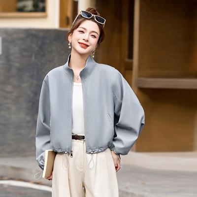 Laternenärmel Lederjacke Damen Leder Kurzes Oberteil Frühling und Herbst Neu Reißverschluss Lokomotive Kleidung Werkzeugjacke