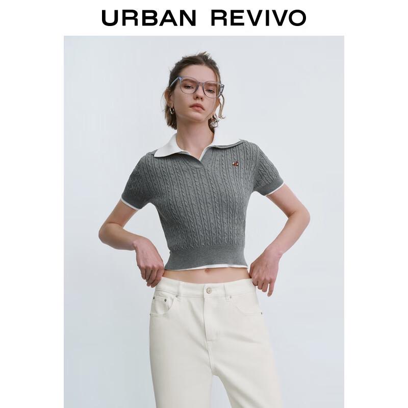 UR 2025 Autumn Women's Embroidered Slim-Fit Knit Top