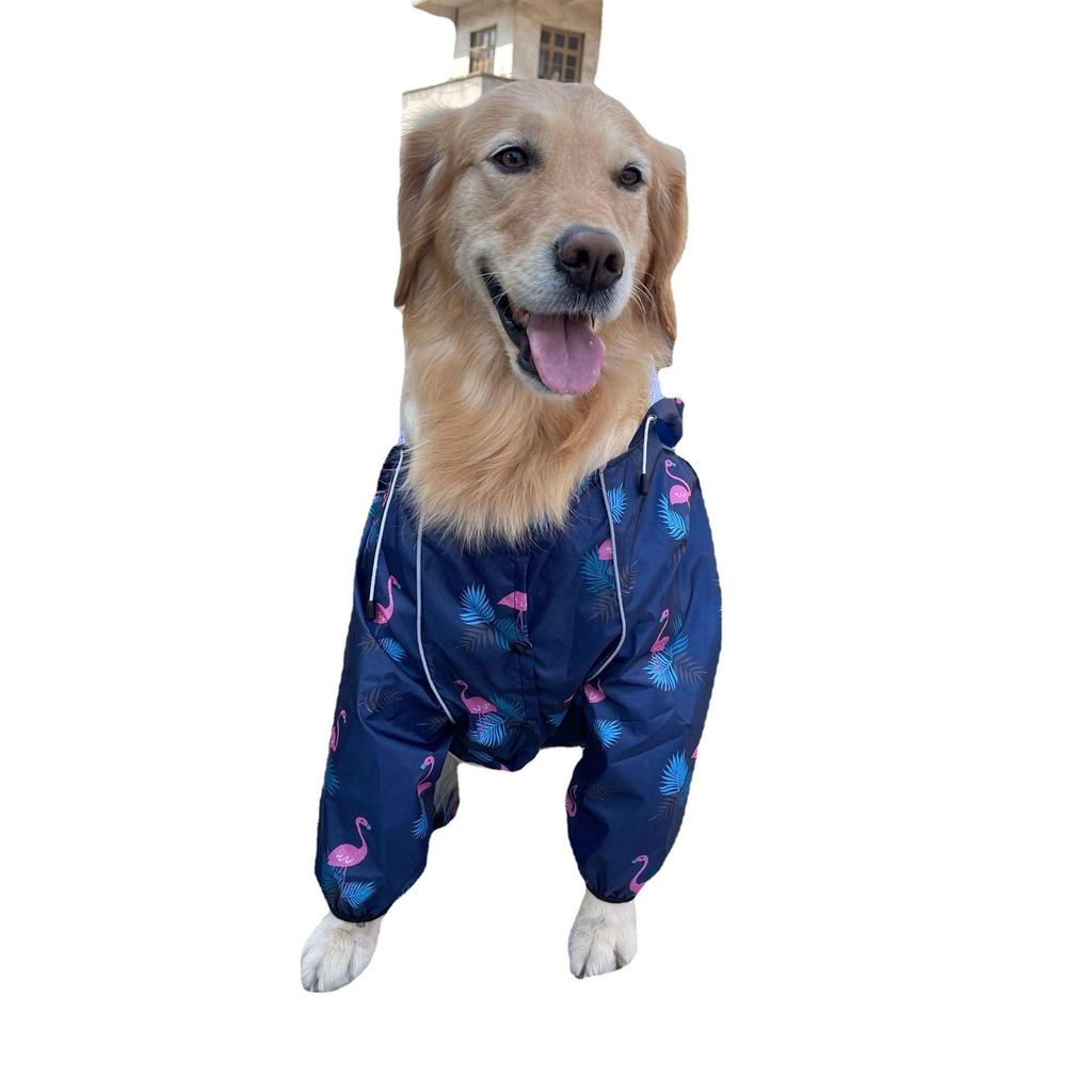Large Breed Waterproof Reflective Dog Raincoat - Breathable 4-Legged Poncho.