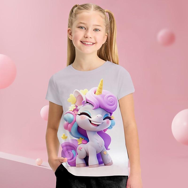 

Girls 3D Graphic Cartoon Unicorn T shirt Tee Short Sleeve 3D Print Summer Spring Active Fashion 110cm