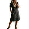 Ladies Casual Loose Bubble Sleeve Dress V Neck Mid Length Summer Dress Lightweight Comfortable Fabric Simple Design