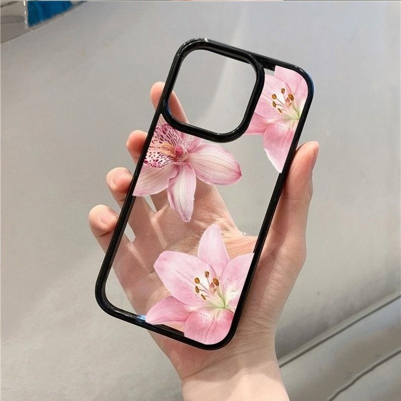 Custodia per Telefono Stile Fresco con Stampa Floreale Rosa per Serie iPhone 17 16 15 14 13 12 11 Pro Max Plus Protezione a Doppio Strato