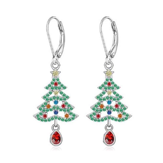 Christmas Tree Dangle Earrings Shiny Zircon Tree Jewelry Zinc Alloy