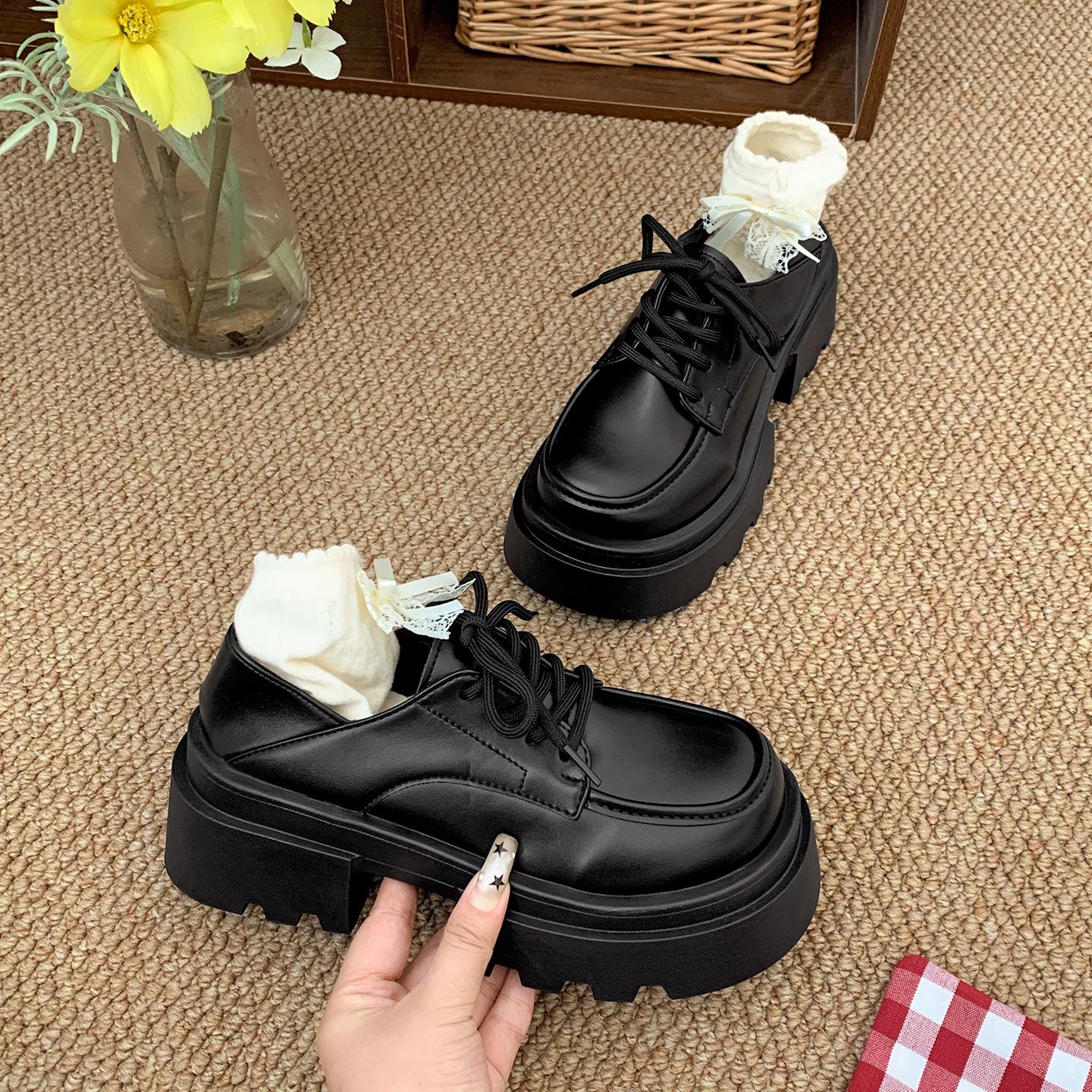 

Черный британский стиль универсальные с юбкой платформа толстая подошва высокий каблук маленькие кожаные туфли женские 2025 новая осень увеличивающие рост лоферы 39