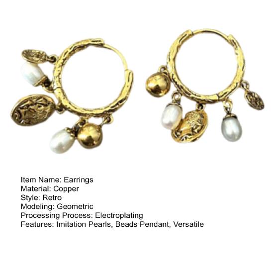 1 Pair Women Earrings Imitation Pearls Beads Tassel Hoop Earrings Retro Style Round Earrings Jewelry Gift