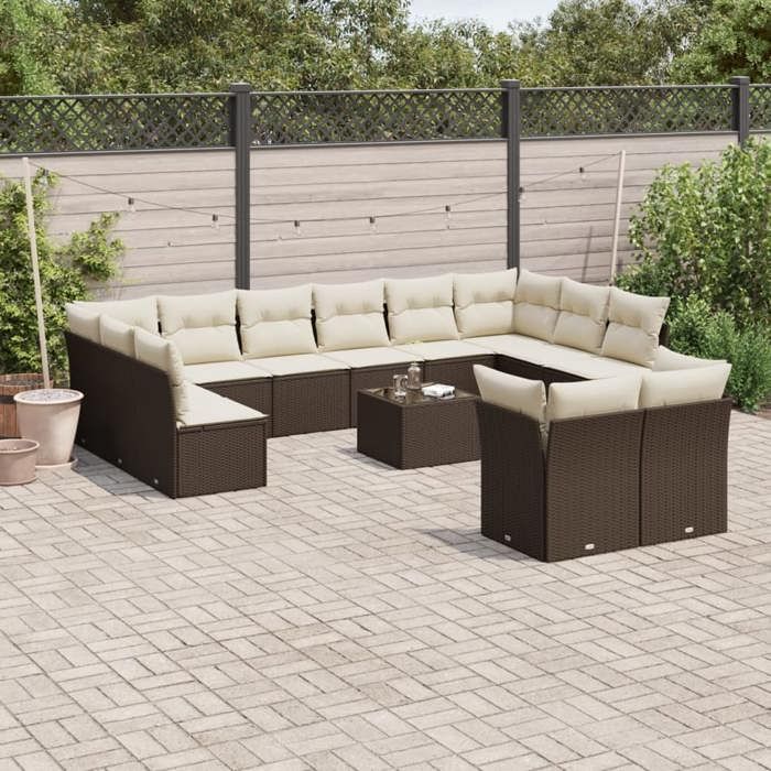 VidaXL Salon de Jardin avec Coussins 11 pcs, Canapés de Terrasse, Ensemble de Meubles d'Extérieur Patio, Moderne, Marron 3218513