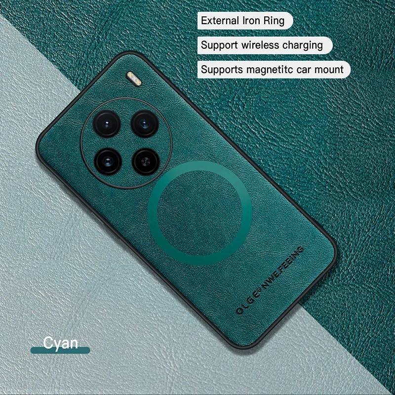 

For VIVO X100 X100 Pro PU Leather Magnetic Ring Soft Edge Anti-Drop Anti-Fingerprint Phone Case For VIVO X100